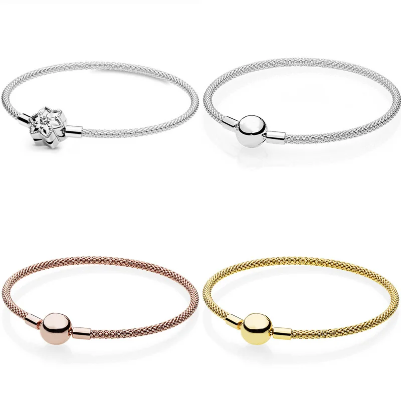 

Оригинальные моменты S925 яркая Снежинка змея цепочка с шариковой застежкой сетчатый Браслет для популярного браслета бусины очаровательны...