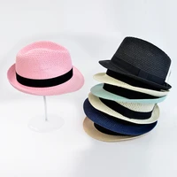 wholesale breathable short brim straw hat summer sun hat for women men fashion colorful jazz beach hat summer kuntucky derby hat