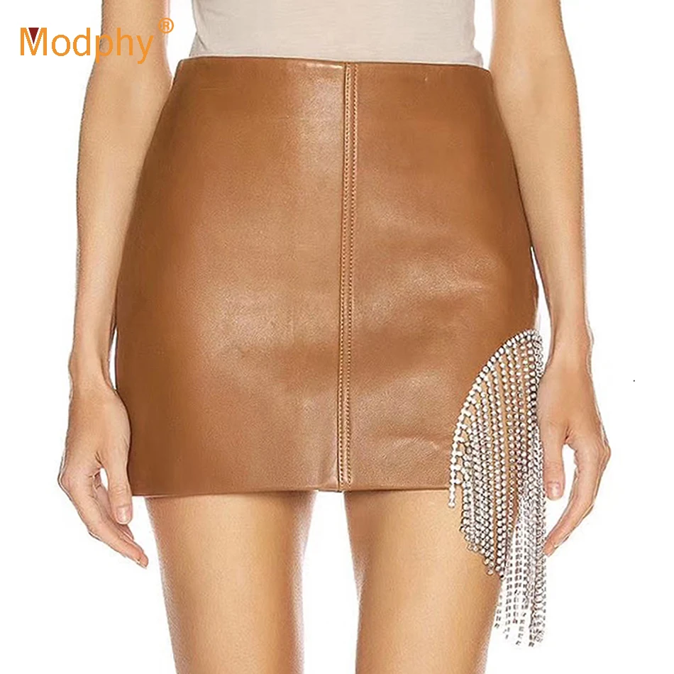 

High waist pu leather skirt 2022 Women's girls sexy tassel pencil skirt street clothing autumn winter Bodycon mini skirt