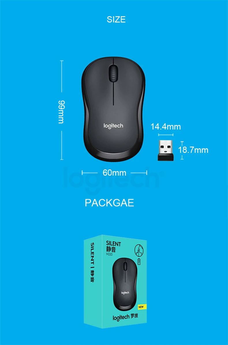 Беспроводная Бесшумная мышь logitech M220, игровой компьютер, usb-приемник с 2,4 ГГц, Высококачественная оптическая эргономичная мышь для дома и офиса