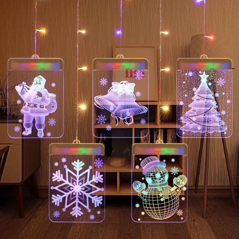 

3D LED Night Light Christmas Theme String USB Power Acrylic Snow Bell Santa snowman Christmas Tree Decoration Lamp for Kids Gif