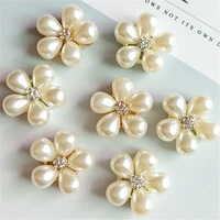 10pcslot 24mm24mm christmas rhinestone pearls flower buttons for wedding decoration metal brooch hair bow diy jewelry craft