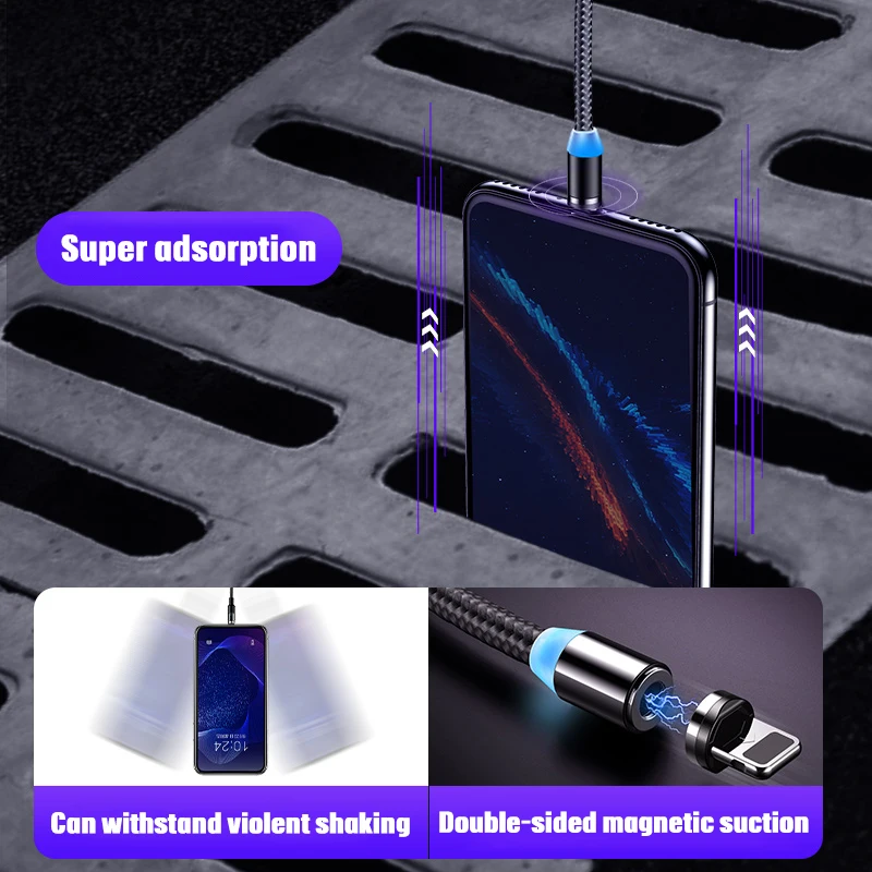 1 м 2 светодиодный Магнитный зарядный кабель Micro USB для iPhone 11 Pro Max XR магнитное