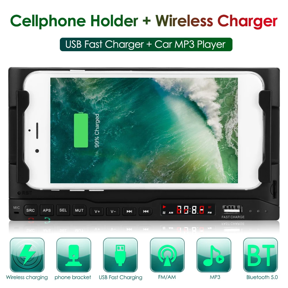 

Head Unit Wireless USB Charger FM AM Radio App Control for iOS Android Wireless USB Charger Multimedia Players