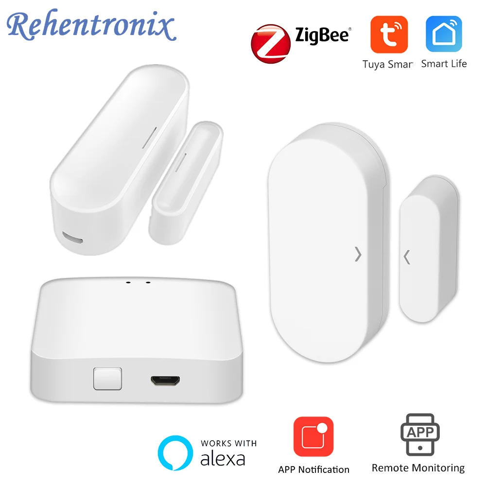 

Датчик окон и дверей Tuya Zigbee, беспроводной соединитель, мини-контактор для дверей, работает с системой домашней сигнализации Alexa