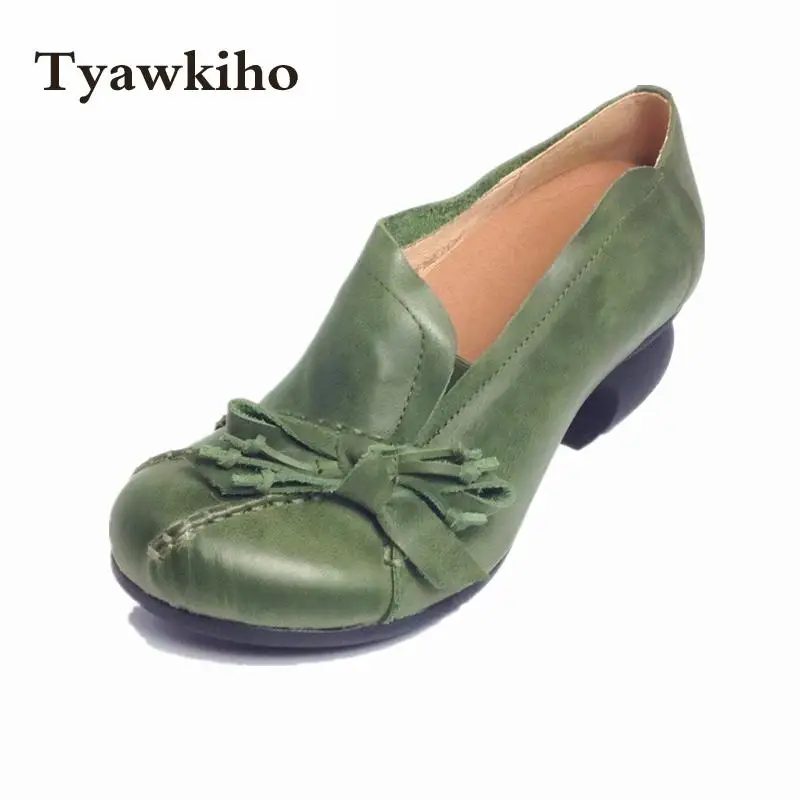 Женские туфли лодочки из овчины Tyawkiho зеленые ручной работы на каблуке 5 см