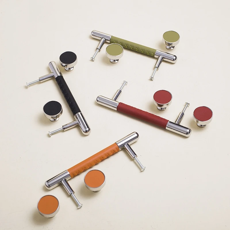 

Stainless Steel Leather Light Luxury Modern Simple Cold Wind Handle Furniture Cabinet Wardrobe Door Silver Long