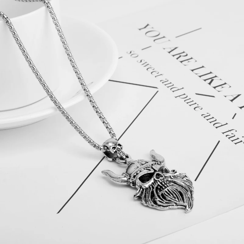 Ожерелье с подвеской в виде головы усов мужское винтажная Байкерская Броня стиле