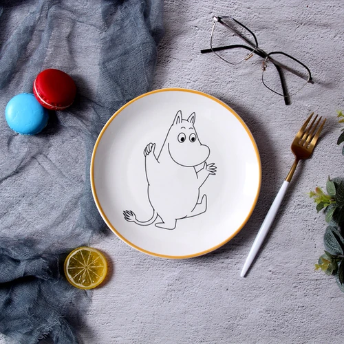 D 1PCS Скандинавский стиль Moomin 8 дюймов стейк керамическая тарелка рисовая чаша ложка Amy Shili мультфильм керамическая детская посуда - Цвет: D 1PCS