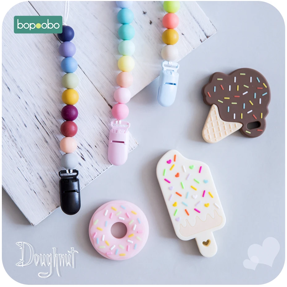 Bopoobo 1 шт. пищевой силиконовый Icecream набор силиконовый Прорезыватель для зубов бусы для изготовления BPA бесплатные Детские трофеи подвеска пустышка Клип цепь