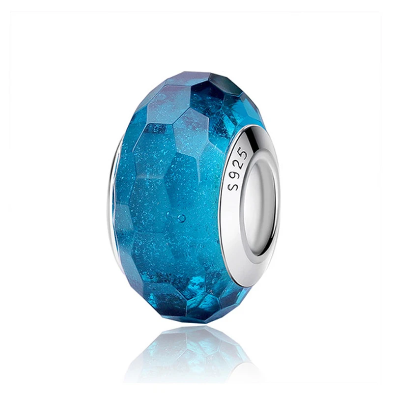 Facted Blue 925 пробы, серебряные стеклянные бусины, шармы, подходят для браслетов Pandora, Радужное граненое муранское стекло, шарм, сделай сам, изготовление ювелирных изделий - Цвет: Facted Blue