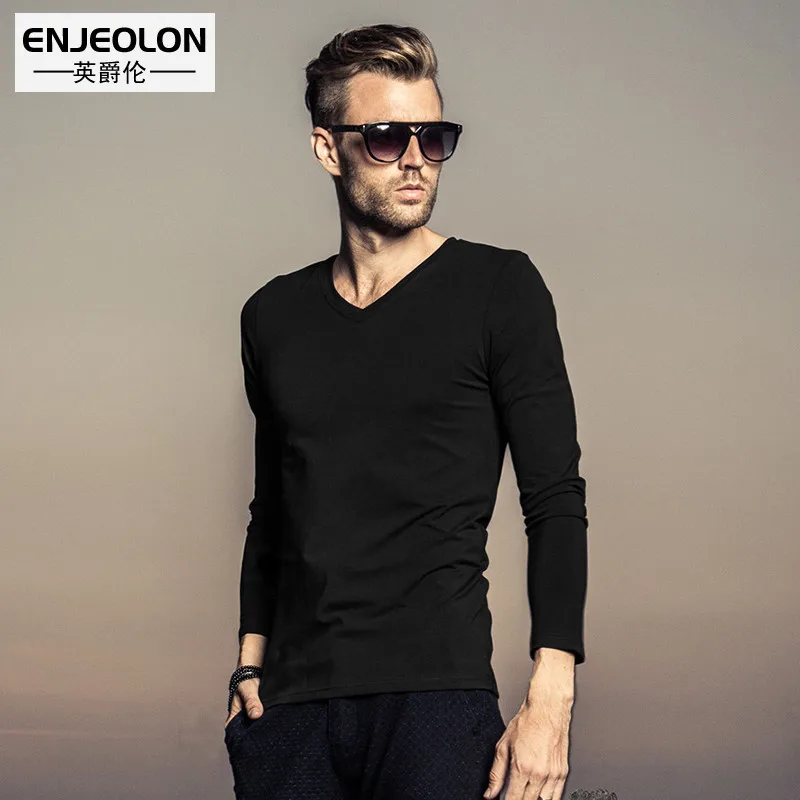 Брендовые мужские футболки Enjeolon модная одежда хлопковые с длинным рукавом и