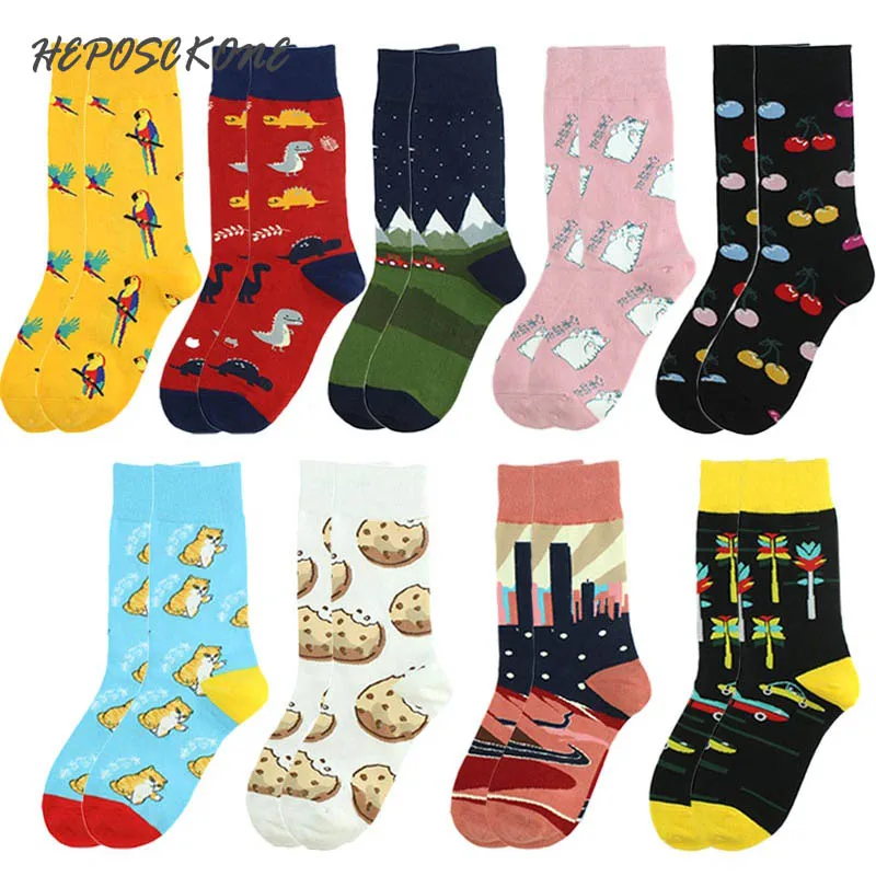 Harajuku арт Sokken Смешные счастливых Черри печенье носков милые Животные птица носки