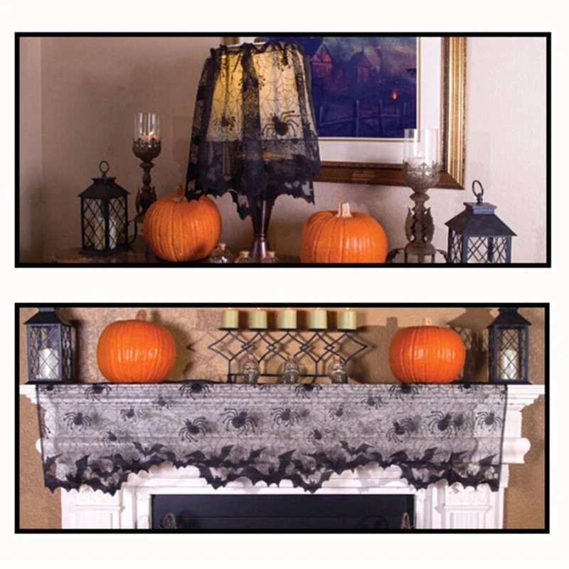 1PC Halloween Lace Bat Spiderweb Lamp Shade Topper Curtains Swag Haunted Home Decor | Дом и сад