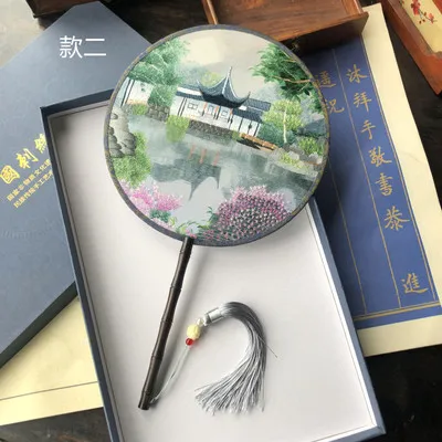 100% шелк тутового шелкопряда ручной работы вышивка Сучжоу Круглый веер