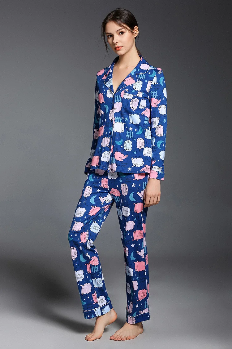 Новинка Женская милая мягкая теплая одежда для сна хлопковый пижамный комплект