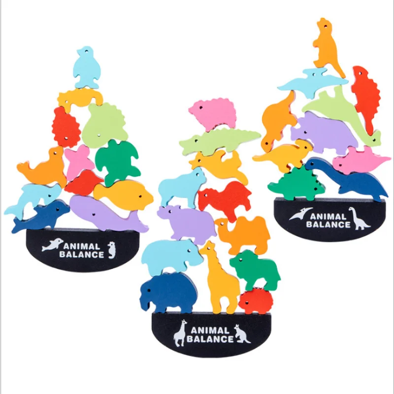 Montessori Educational Wooden Toys for Kids 3D Puzzles Dinosaur Elephant Rabbit Figure Animal Balance Building Blocks | Игрушки и хобби