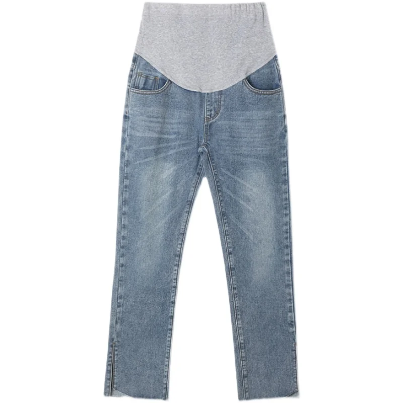 

5505# Leg Splits Denim Maternity Jeans Elastic Waist Belly Straight Pants Clothes for Pregnant Women Pregnancy Casual Trousers