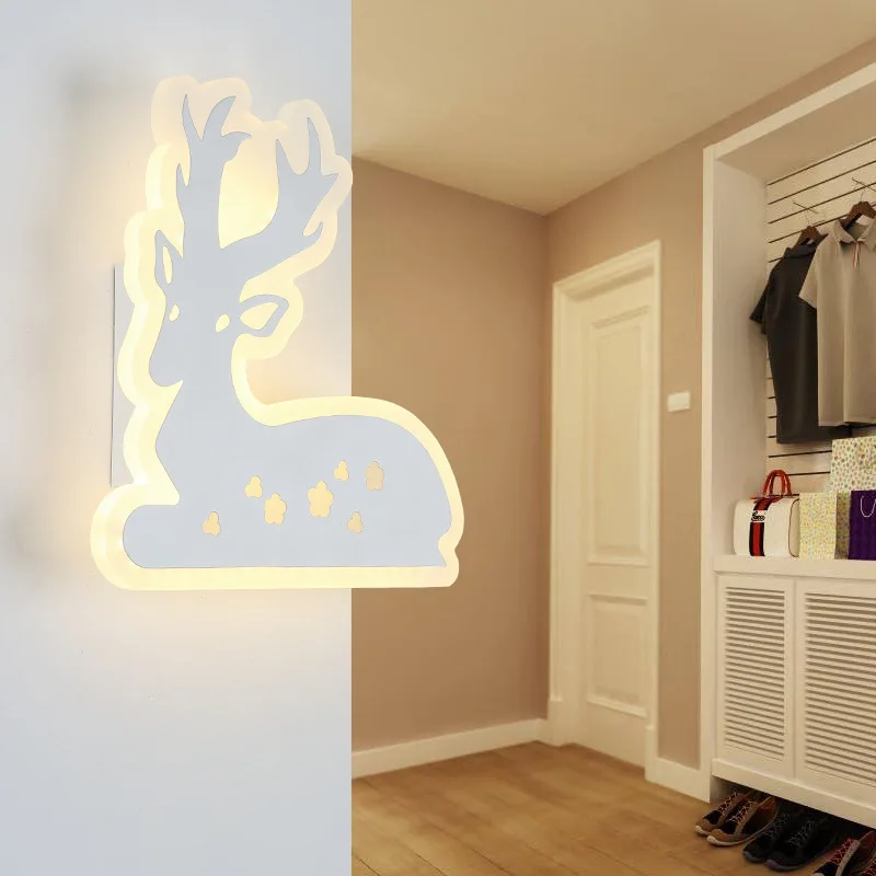 

Creative Aisle Light Simple Bedroom Bedside LED Wall Lamp Modern Children Room Deer Acrylic Lamp Cafe Light Free Shipping