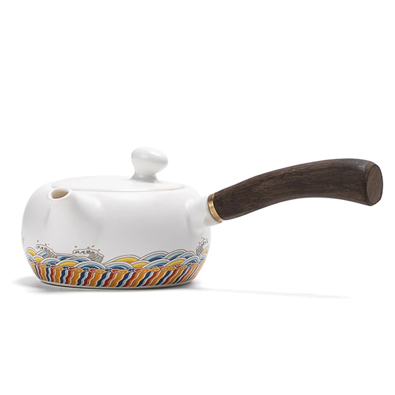 

170ml Teapot Chinese Style Ceramic Porcelain Pot Wood Handle Tea Kettle Kung Fu Teaware Drinkware Coffee Kettles Container Gift