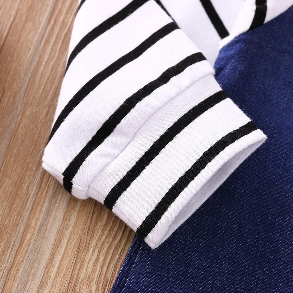 

Infant Loose Jumpsuit Babies Dark Blue Stripe Pattern Long Sleeve Round Collar One-piece for Boys 0-12 Months