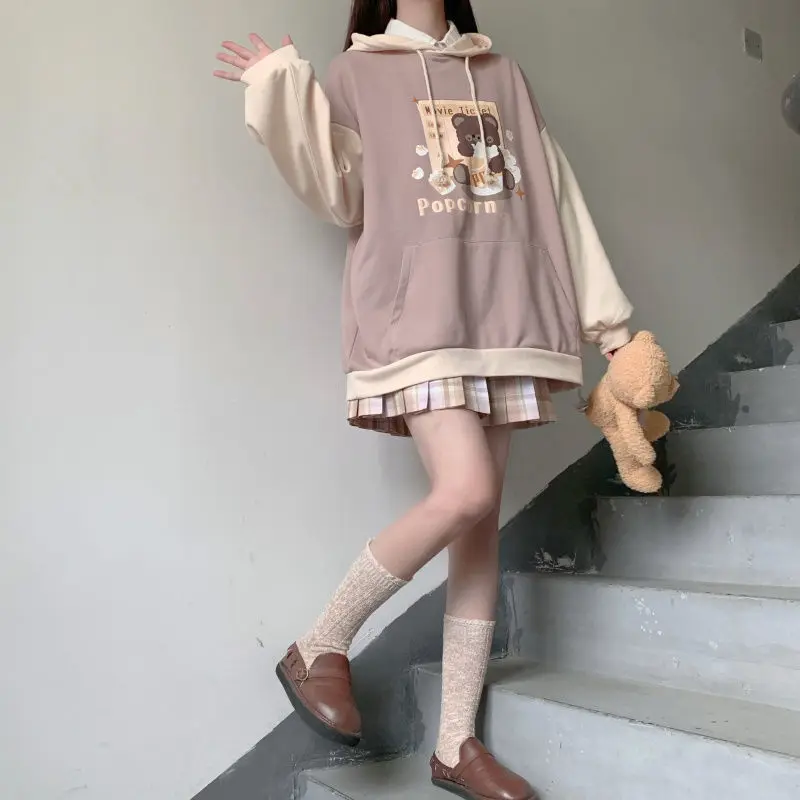 

ZOGAA Japanese Autumn And Winter New Hoodies Teen Girls Student Kawaii Lolita Hoodie Color Matching Loose Gothic Trend Hooded