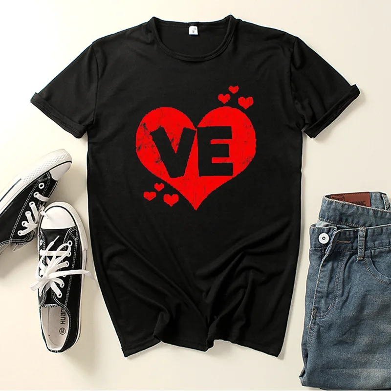 

Red Love Heart Print Couple T Shirt King Queen Short Sleeve O Neck Loose Lovers Tshirt Women Summer Tee Shirt Tops Clothes