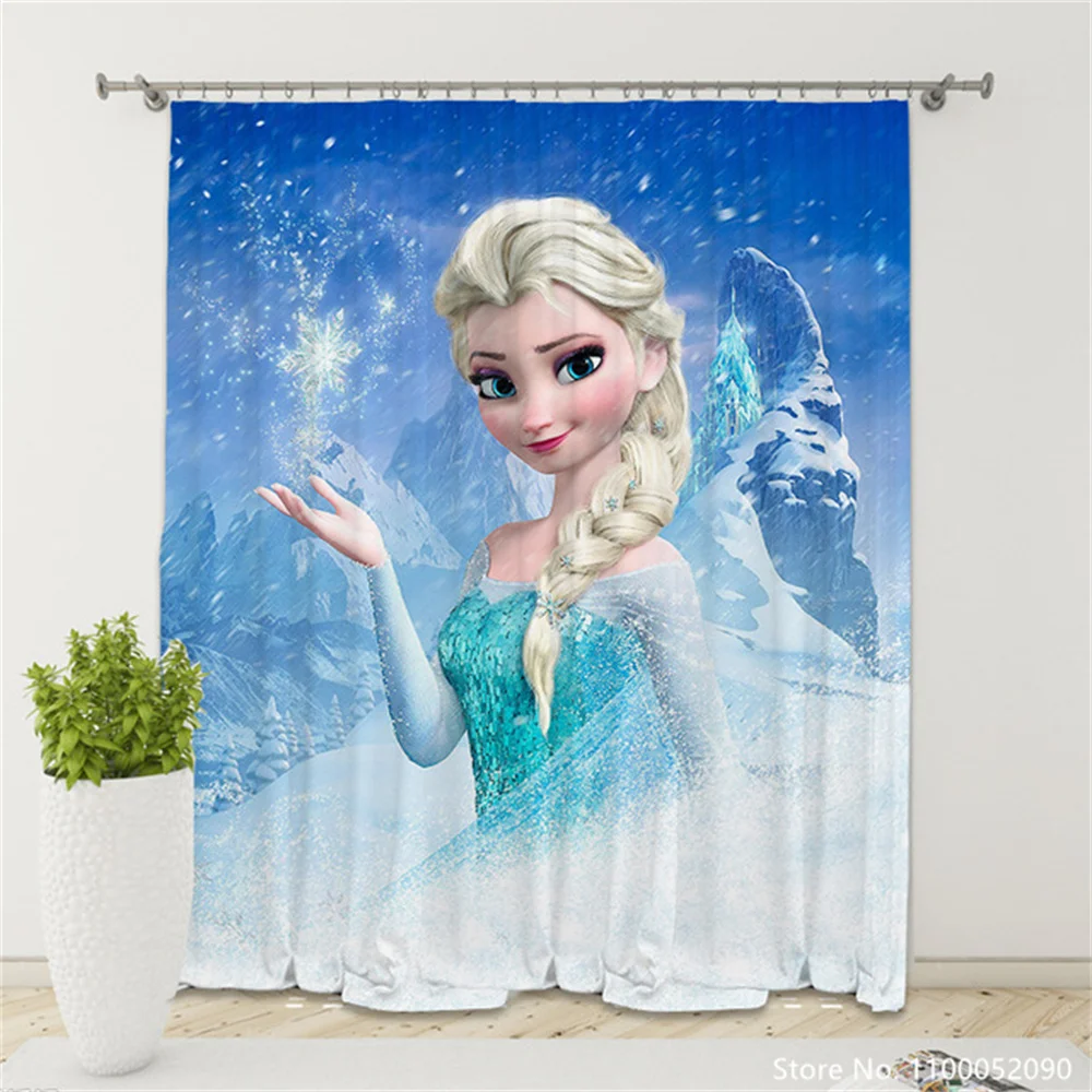 

Frozen Princess 3D Printing Children's Shower Curtain Cartoon Bath Curtain with Hooks for Bathroom Waterproof Disney Blanket