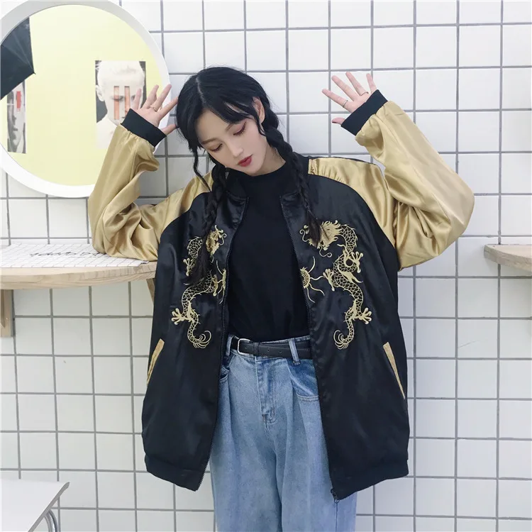 LMCAVASUN Harajuku панк BF Style куртка с вышивкой дракона молния бомбер бейсбольная 2019 Осень
