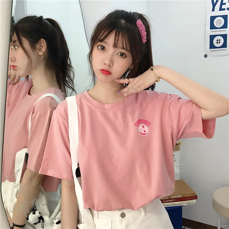 

Japanese Style Girl Short Sleeve T-shirt Women's Summer Loose Korean Style Ins Super Popular Harajuku Style Student Chic Hong