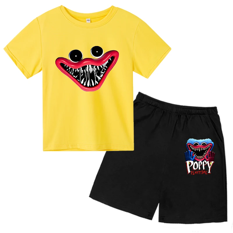 

2-Pack Poppy Playtime Game Cotton Print T-Shirt + Shorts Harajuku Huggy Wuggy Casual O-Neck Short Sleeve Outfit for Boys Girls