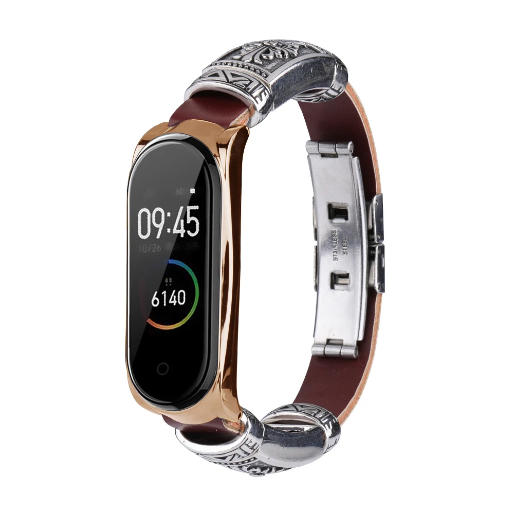 Ремешок на запястье для Xiaomi mi Band 4 и mi Band 3 металл+ кожа DIY браслет для mi Band 4/mi 3 браслет умные часы аксессуары