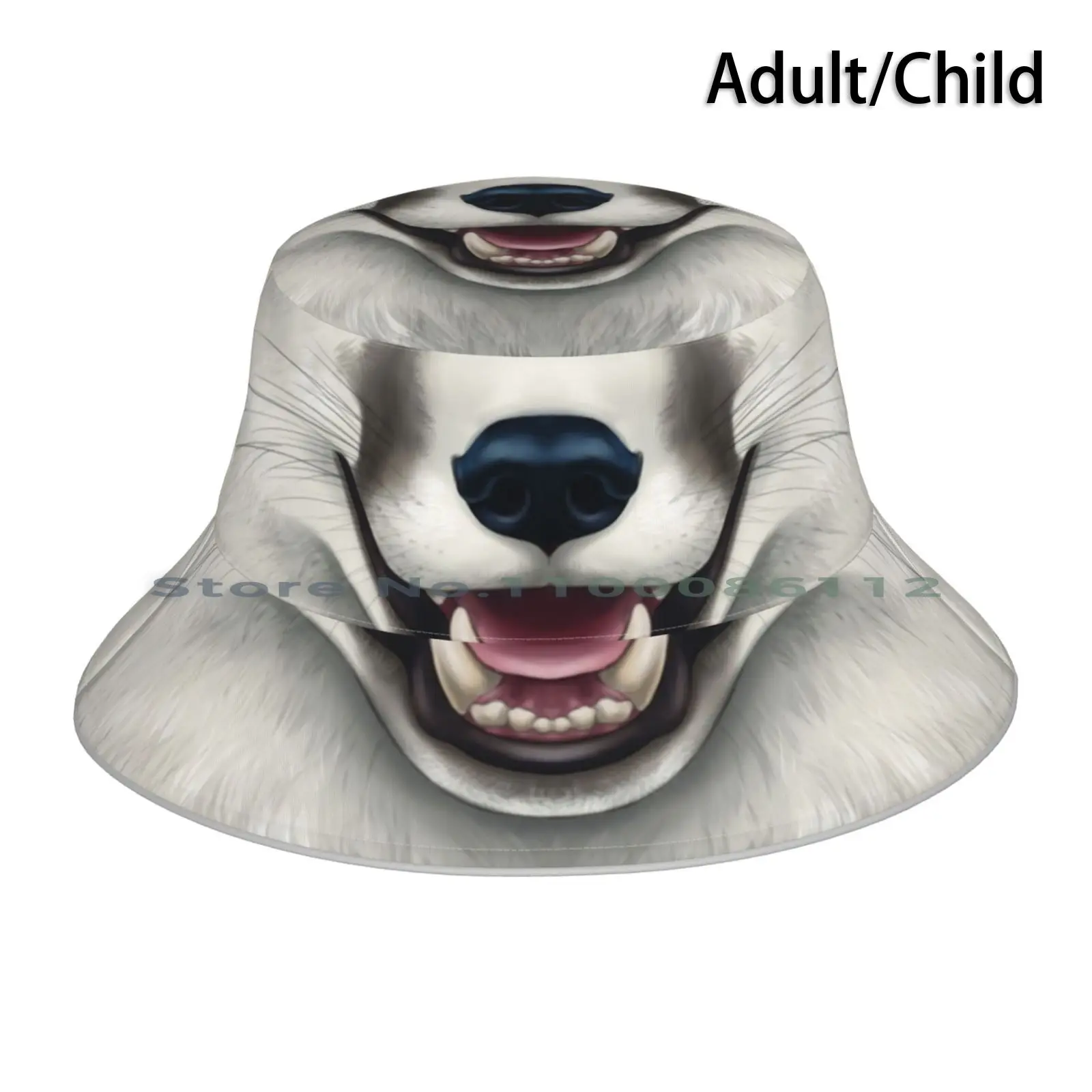 

White Fox Face Bucket Hat Sun Cap Vulpes Vulpine Redfox White Albino Vixen Face Furry Anthro Animal Whiskers Nose Muzzle Cute