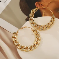 new fashion bohemian oversize chain rhinestone hoop earrings for women crystal round metal hoop earring
