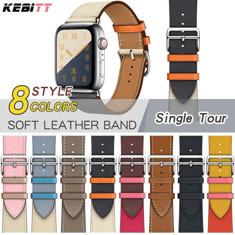 Ремешок Kebitt кожаный для Apple Watch Series 5 4 1 2 3 браслет iwatch с тремя цветами двойной 38 40 мм