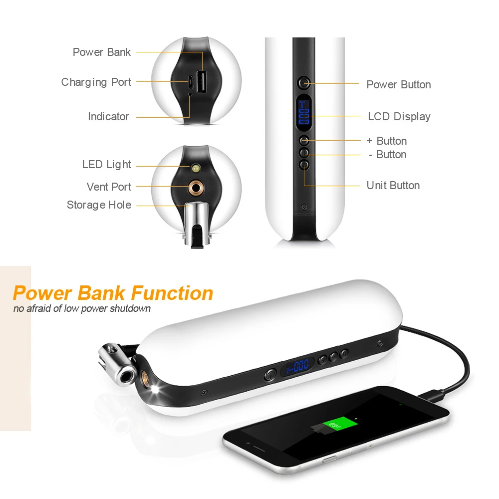 Портативный Электрический инфлятор для велосипеда 150 фунтов/кв. дюйм USB кабель