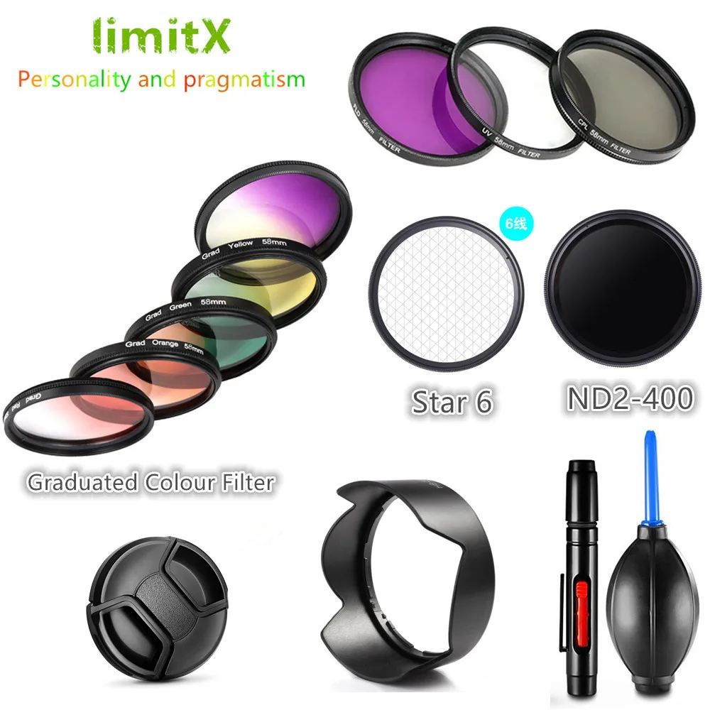 Набор фильтров UV CPL ND FLD Градуированный Цвет Звезда и бленда для объектива Nikon 18-140