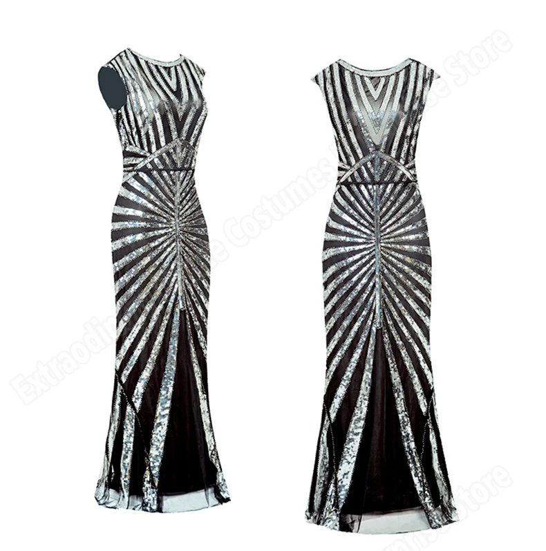Женские длинные платья в винтажном стиле Great Gatsby Sequin 1920s вечерние платья в стиле АР-деко без рукавов средней длины с круглым вырезом