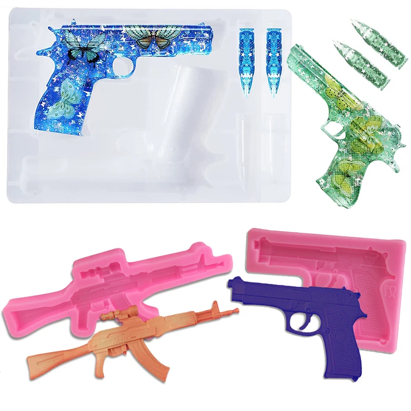 

DIY Pistol AK Gun Bullet Shape Epoxy Resin Molds 3D Gun Toy Silicone Mold Set Cake Chocolate Fondant Moulds Kitchen Baking Tools