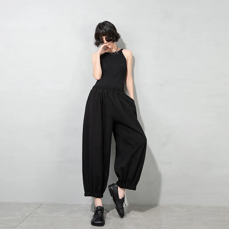 

SperAen 2021 Summer's New Loose Elastic Waist Fashion Solid Color Lantern Pants Streetwear Nine-point Pants