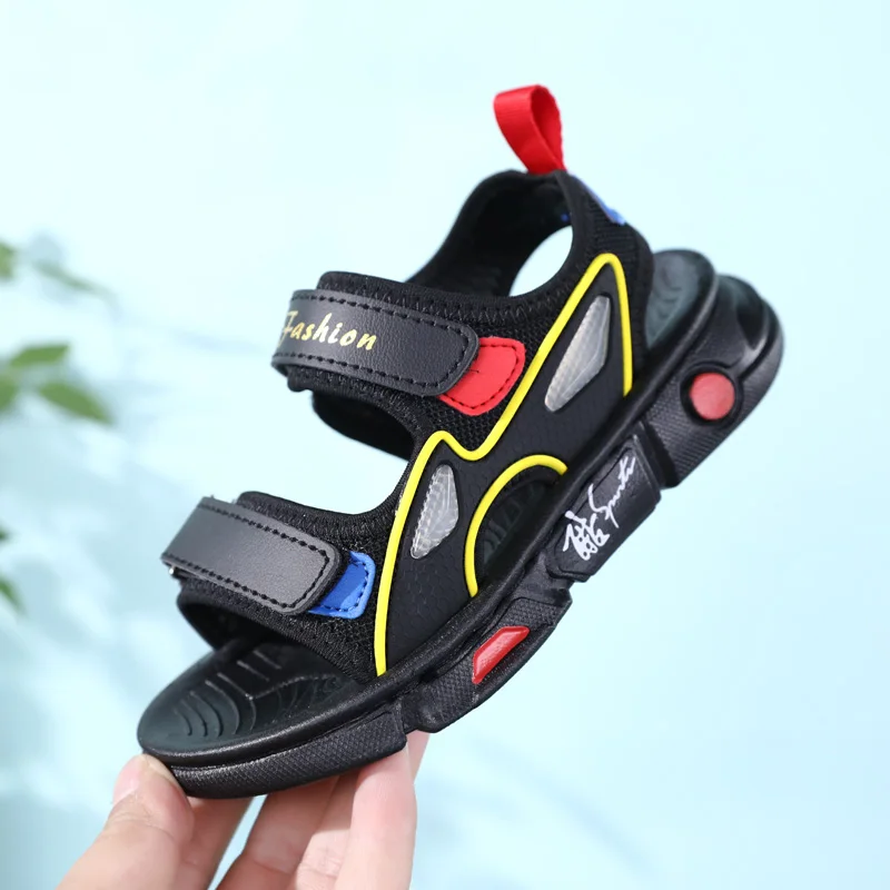 

FEBMOFL New Summer Sandals For Boys Fashion Casual Sandalias Kids Shoes Non-slip Soft Bottom Leather Boys Children Black Sandals