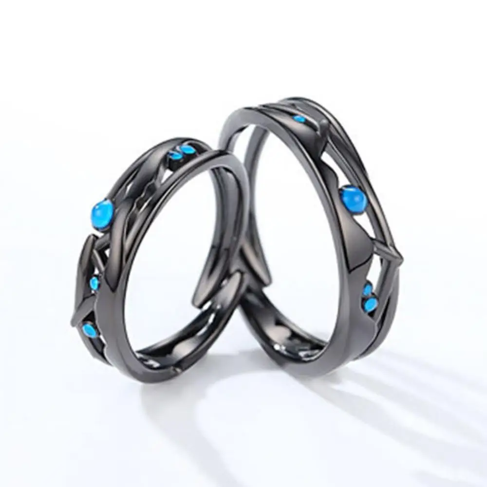 

Faux Sapphire Hollow Leaf Opening Finger Ring Adjustable Couple Jewelry Gift