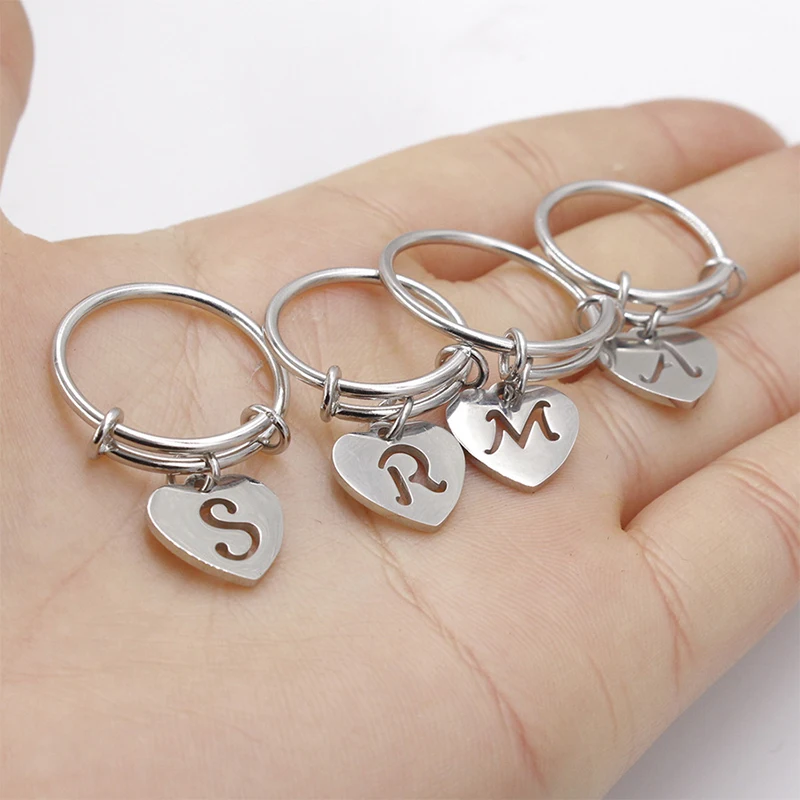 

A-Z DIY Heart Letter Ring Women Men Couple Custom Ring Jewelry 1.6mm Adjustable Rings Stainless Steel Fashion Gift Gold