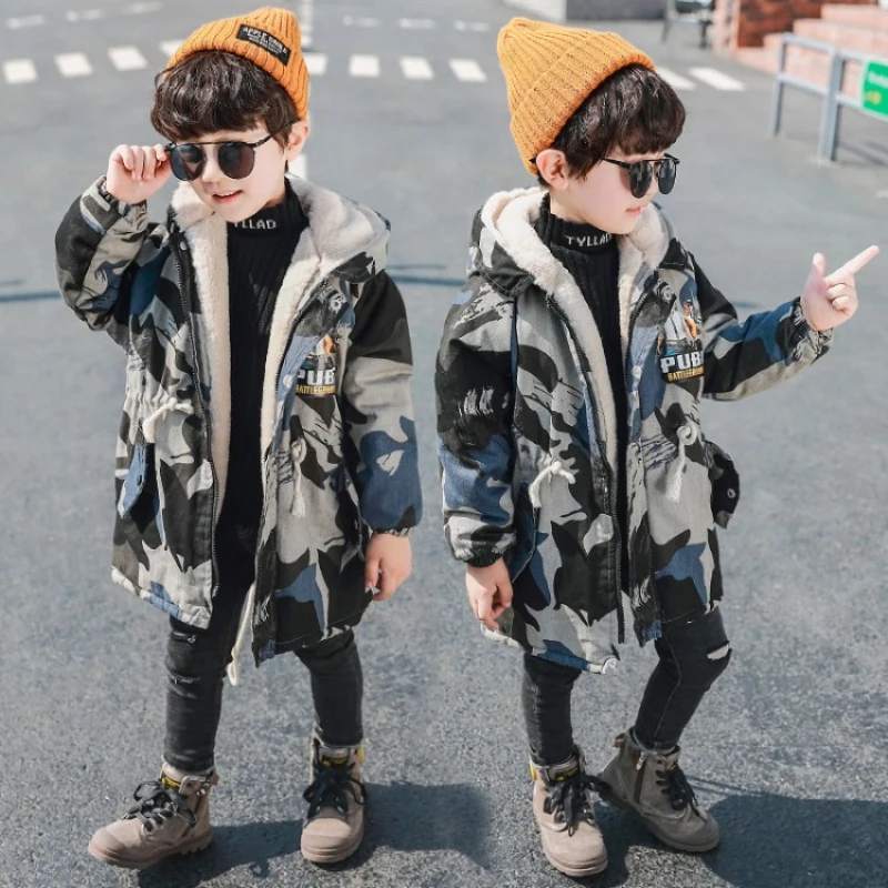 Одежда с капюшоном для маленьких мальчиков зимние детские теплые меховые куртки