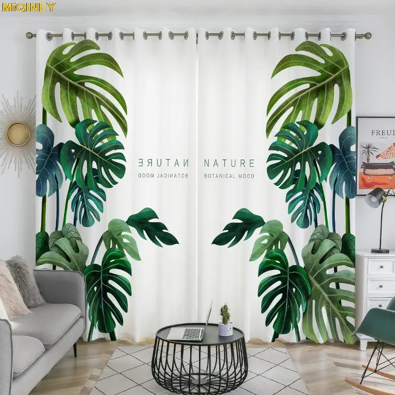 

HD Print Curtains Tropical Style Monstera Deliciosa Digital Printing Modern Shading Curtains Window for Bedroom