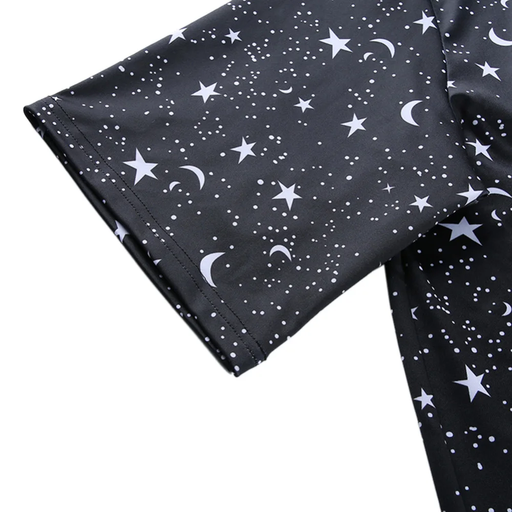 Свободная Длинная женская футболка с принтом Луны и звезд Повседневная топы |