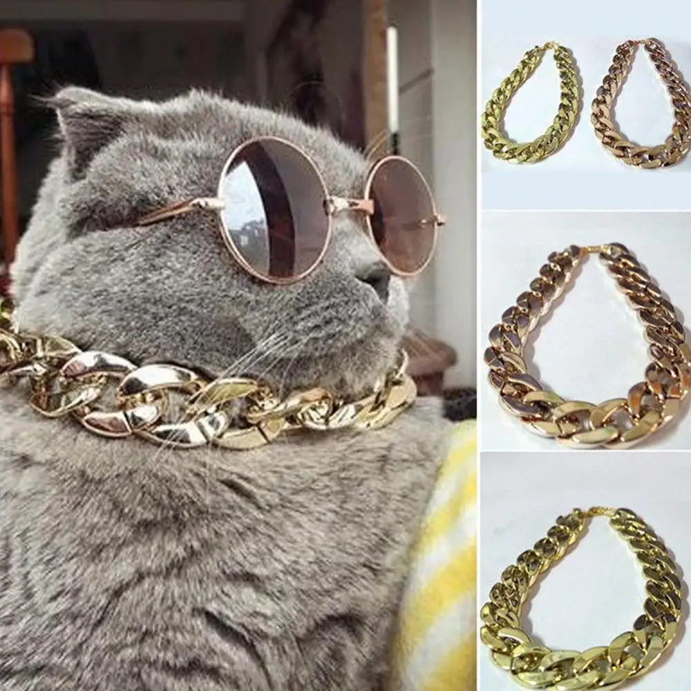 

36cm/45cm Adjustable Dog Cat Punk Chain Collar Lead Wide Necklace Pet Accessory