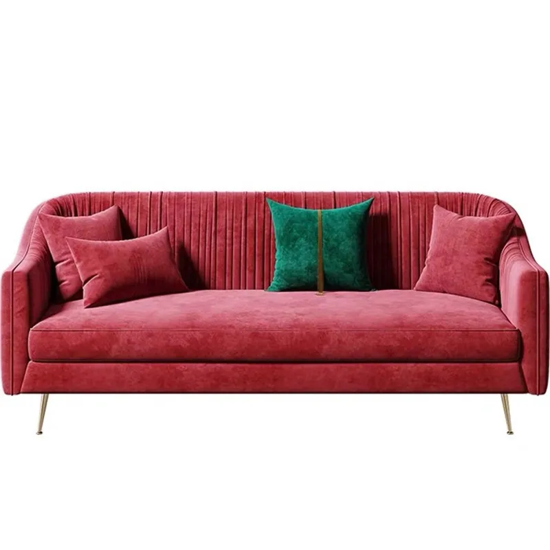 

Free shipping Nordic postmodern fabric sofa small apartment light luxury three-seat sofa net red living room red velvet sofa