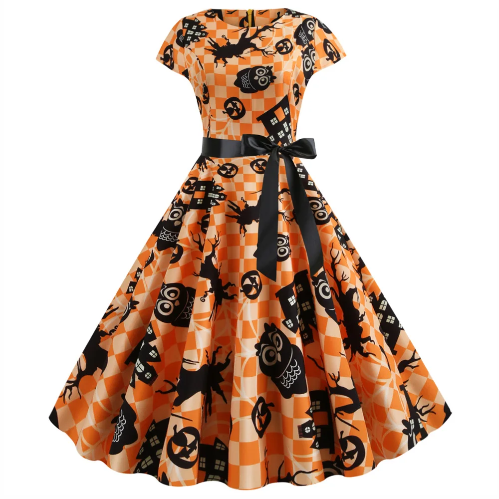 Винтажное платье Joineles с круглым вырезом и коротким рукавом поясом женское ретро