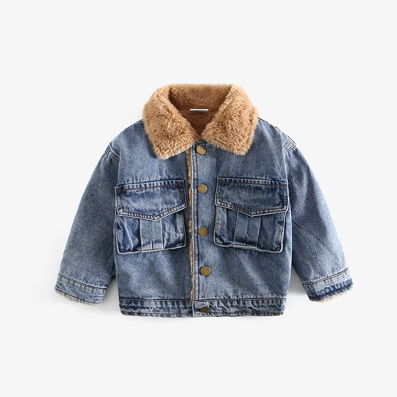 

Boys Baby's Kids Fleece Jackets Coats Outwear 2021 Lapel Jean Thicken Warm Plus Velvet Winter Autumn Overcoat Children's Clothin